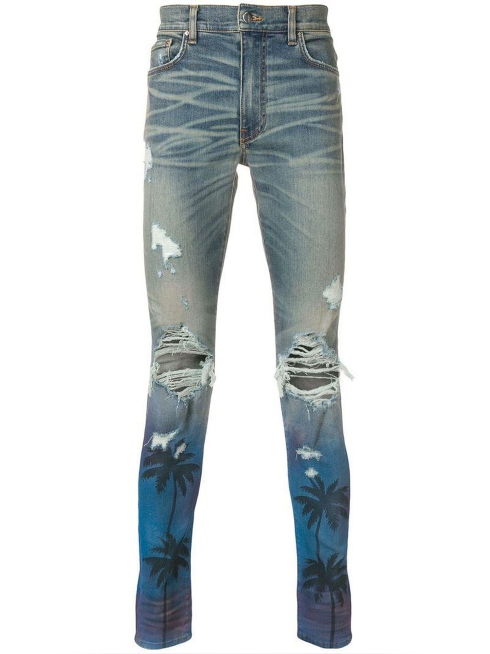 AMIRI PALM TREE RIPPED SKINNY JEANS 38